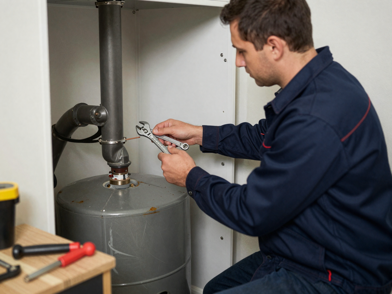 HVAC technician working on heating system